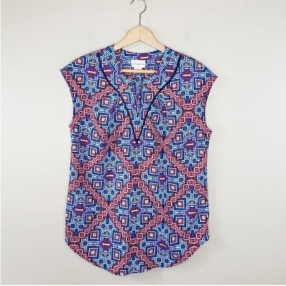 Liz Claiborne Red Navy Geometric Tank Blouse Size Medium